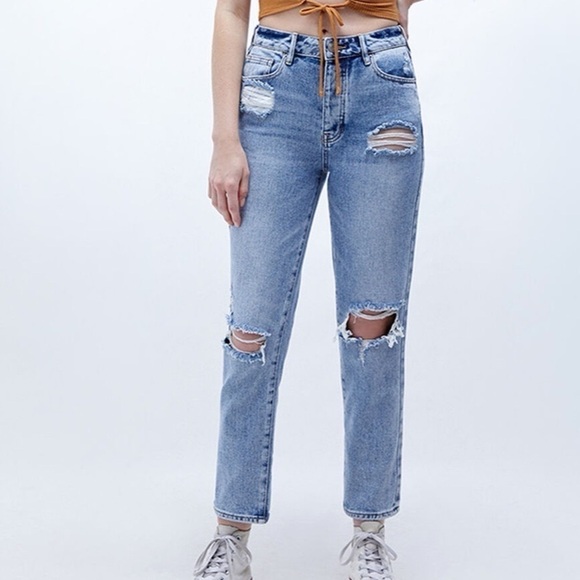 PacSun Women’s Light Blue Mom distressed Jeans size 24 - Picture 1 of 14
